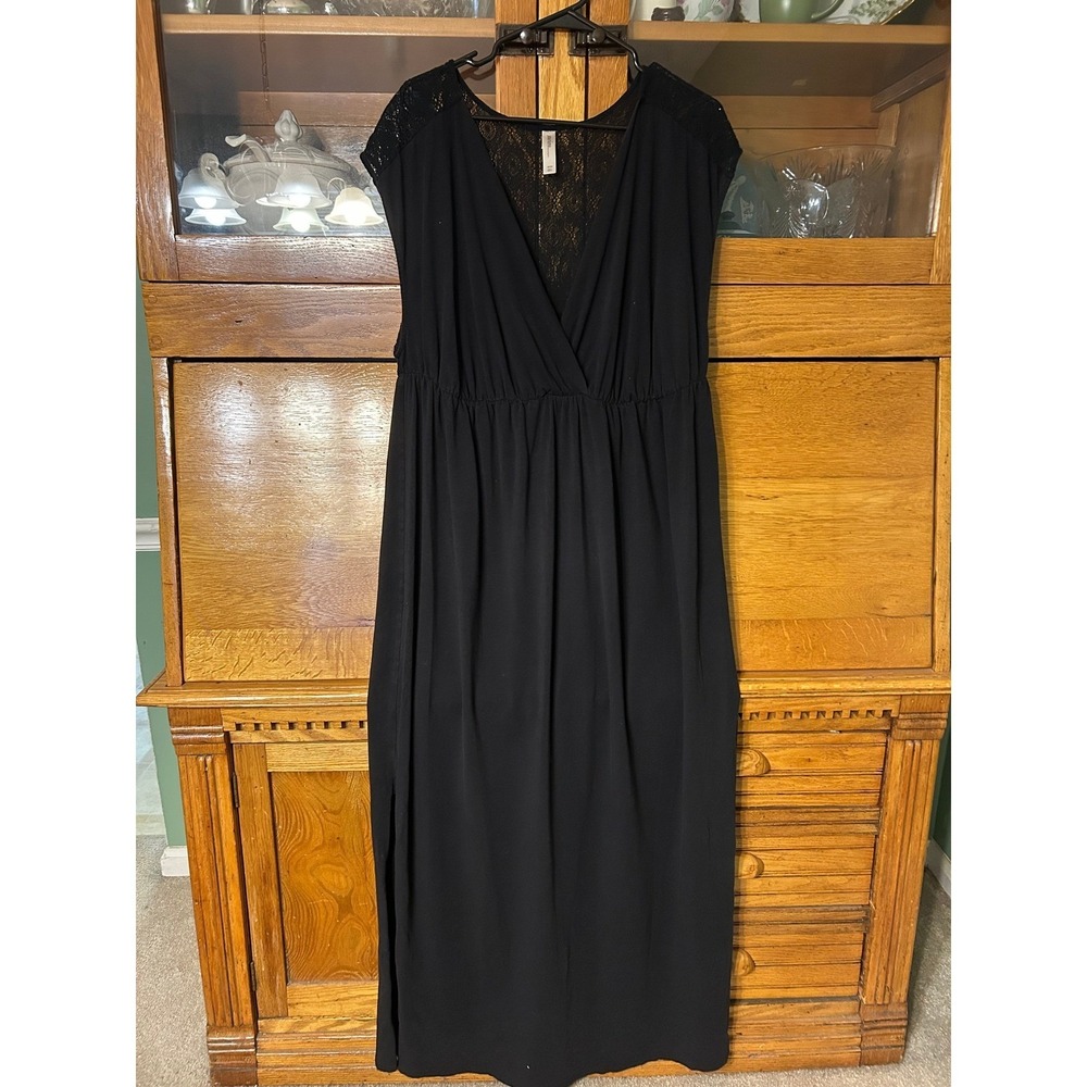 Cacique Swim Black Lace Back Maxi Dress Cover Up Plus Size 22/24 Boho-Chic